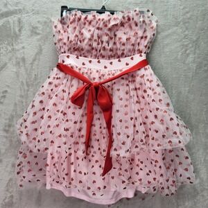 Allison Kelly Mini Dress Juniors Large Pink Red Tie Heart Tulle Strapless‎ Party